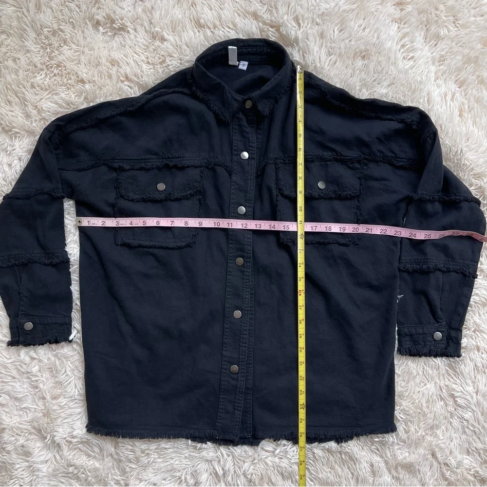 Elan All You Need is Love Dawn Utility Jacket Button Down oversized black size S - Picture 5 of 8